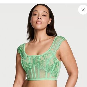 Victoria's Secret DREAM ANGELS Boho Floral Embroidery Corset Top, Small, Green